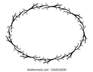 frame theme of branches and leaves of plants. border with floral style. black delimiter with isolated white background.