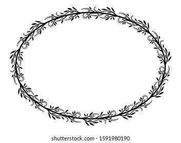 frame with the theme of leafy plants, natural style border, delimiter for text or banners with isolated white background.