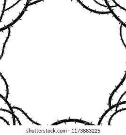 Frame of thorns, border for the Lent season, graphic element, black and white vector illustration.