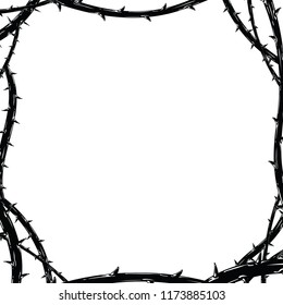 Frame of thorns, border for the Lent season, graphic element, black and white vector illustration.