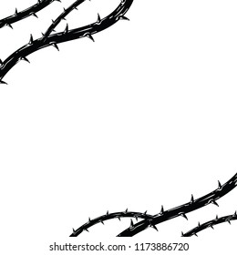 Frame of thorns, border for the Lent season, graphic element, black and white vector illustration.