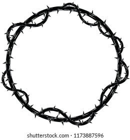 Frame of thorns, border for the Lent season, graphic element, black and white vector illustration.