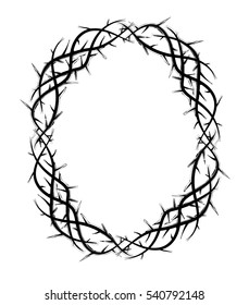 Frame of thorns, crown of thorns, background border for the Lent season, graphic element, black and white vector illustration.