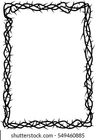 Frame of thorns, crown of thorns, background border for the Lent season, graphic element, black and white vector illustration.