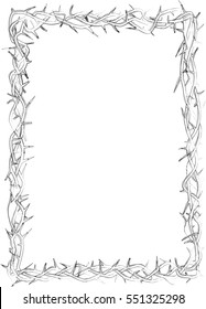 Frame of thorns, crown of thorns, background border for the Lent season, graphic element, black and white vector illustration.