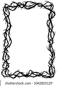 Frame of thorns, graphic element, black and white vector illustration.  