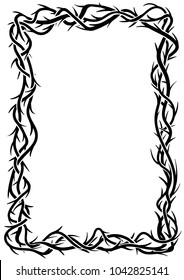 Frame Of Thorns, Graphic Element, Black And White Vector Illustration.  