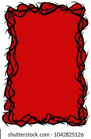 Frame of thorns, graphic element, black? red and white vector illustration.  