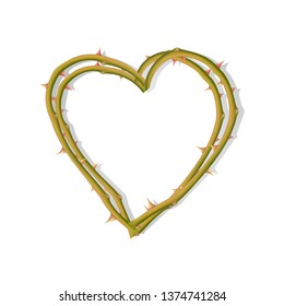 The Frame from thorns in the shape of a heart isolated on a white background, frame for your photo or text, vector illustration