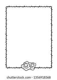 Frame of thorns with two roses on its bottom, isolated on white background.