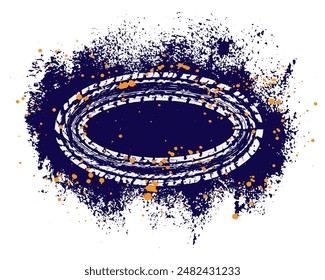 Frame of tire wheel mark of car on background of grunge splash. Vector illustration