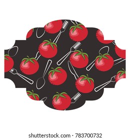 frame with tomatoes and cutlery pattern background