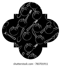 frame with tomatoes and cutlery pattern background