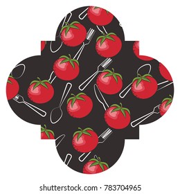 frame with tomatoes and cutlery pattern background