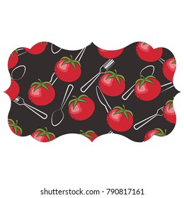 frame with tomatoes and cutlery pattern background