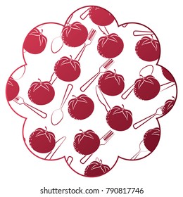 frame with tomatoes and cutlery pattern background