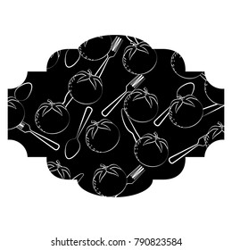 frame with tomatoes and cutlery pattern background