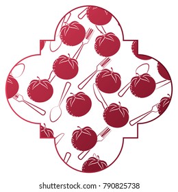frame with tomatoes and cutlery pattern background