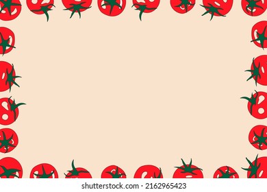 Frame with tomatoes and empty space for your text. Organic food design template illustration. Healthy food theme. Farm market vegetable concept.