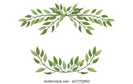 Frame top and bottom hand drawn tree branches with leaves botanical flowers floral hand drawn scandinavian style art design element flat vector illustration
