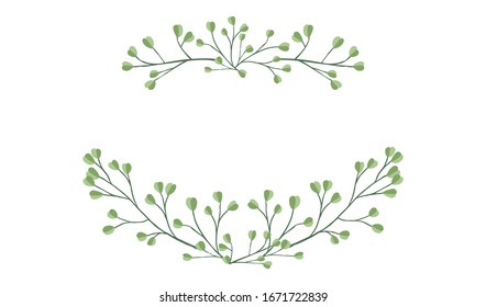 Frame top and bottom hand drawn tree branches with leaves botanical flowers floral hand drawn scandinavian style art design element flat vector illustration