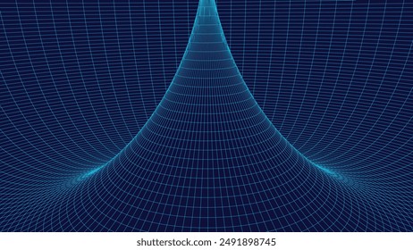 Frame torus with connected lines and dots. 3D texture of a wormhole portal with a mesh structure. Polygonal mesh element. Grid vector illustration.