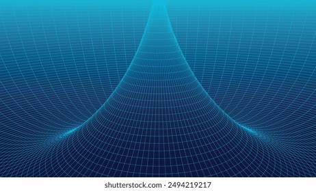 Frame torus with connected lines and dots. 3D texture of a wormhole portal with a mesh structure. Polygonal mesh element. Grid vector illustration.