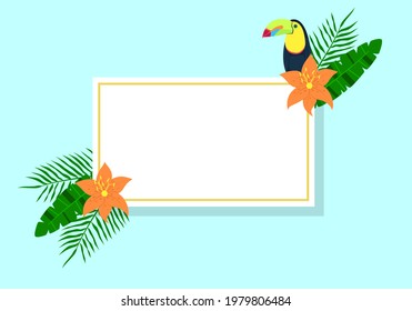 Rahmen mit Tukanen und Palmblättern. Vektorgrafik