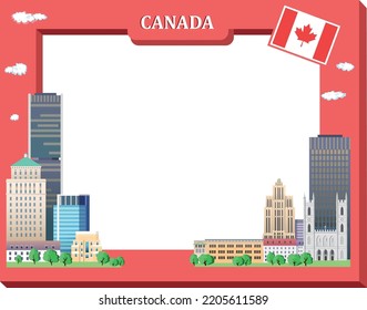 Frame with tourist objects of Canada. Vector art illustration