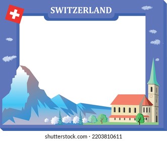 Frame with tourist objects Switzerland. Vector art illustration