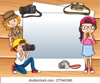 Frame of tourists with cameras taking photos