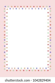 Frame with traces of cat paws, postcard, vector illustration