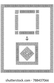 Frame with traditional ancient greek border. Meander. Illustration in vintage engraving style.