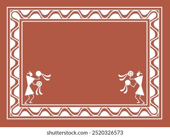 Frame from traditional Indian ornament and karatalists. Sora art of idittals or warli painting.	