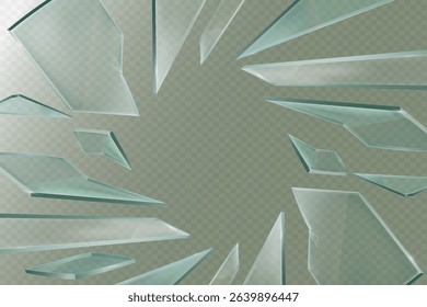 Frame of transparent glass fragments with realistic sharp edges.