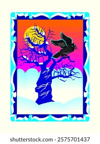 Frame with a tree and bird vector illustration