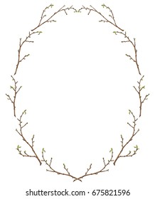Frame from tree branches - green background, isolated object, vector illustration
