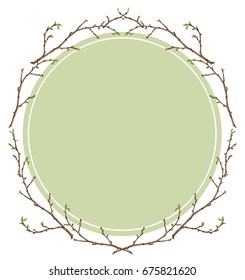 Frame from tree branches - green background, isolated object, vector illustration