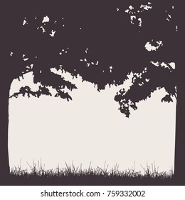 Frame of tree trunks and branches with foliage in retro style with space for text - vector
