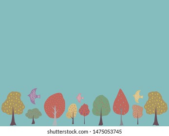 Frame of trees and birds, vector illustration.