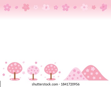 Frame of trees and mountains of spring cherry blossoms in full bloom