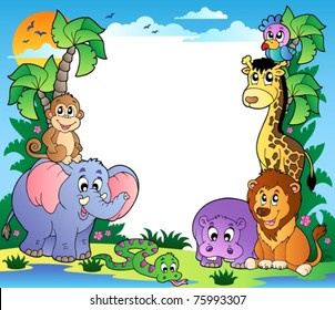 Frame with tropical animals 2 - vector illustration.