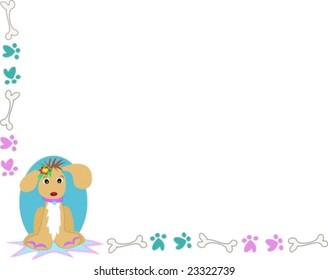 Frame of Tropical Dog, Bones, and Paws Vector