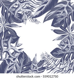 Frame from tropical leaf and flower orchids