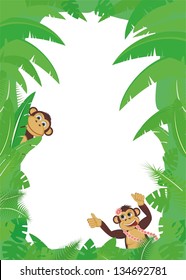 Frame from tropical leaf with two monkeys