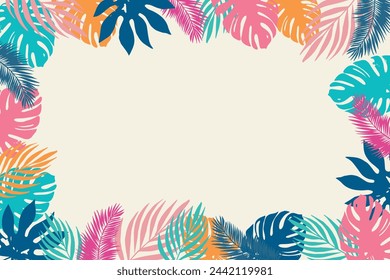 Frame with tropical leaves with place for text. Vector.