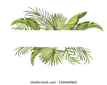 Frame with tropical leaves. Vector botanical illustration. Summer background with space for text.