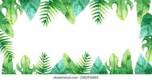 Frame of tropical palm leaves with trendy grunge texture in flat style