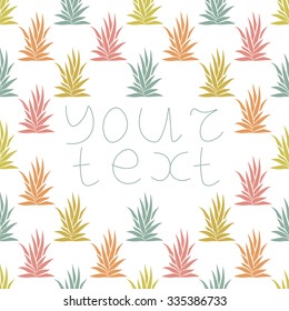 Frame with tropical plants and empty space for your text. Linear succulent bush seamless pattern. Floral leaflet. Vector illustration.