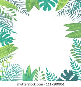 frame with tropical plants, template for banners, cards, invitation cards, sales
